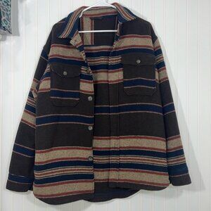 Zara mens medium wool blend shacket long sleeve button up striped